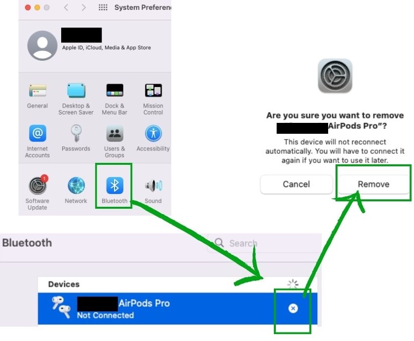 Remove AirPods from Mac Bluetooth Settings