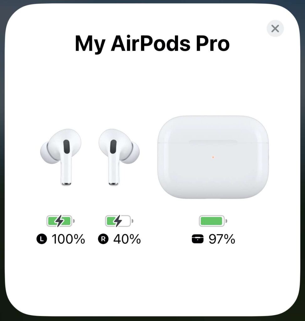 Image of the AirPods Battery Charge level on an iPhone