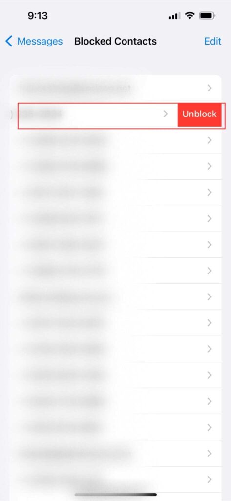 iPhone Blocked Contacts - Unblock Single Contact