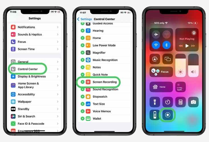 instructions how to enable screen recording on iPhone