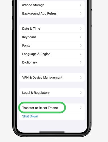 Instructions to reset iPhone