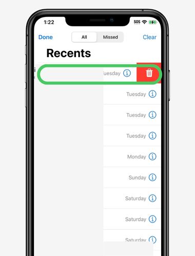 Swipe left on call log to delete it on iPhone