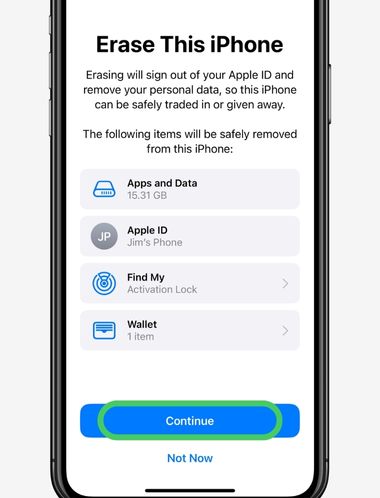 Complete the iPhone erase and reset process