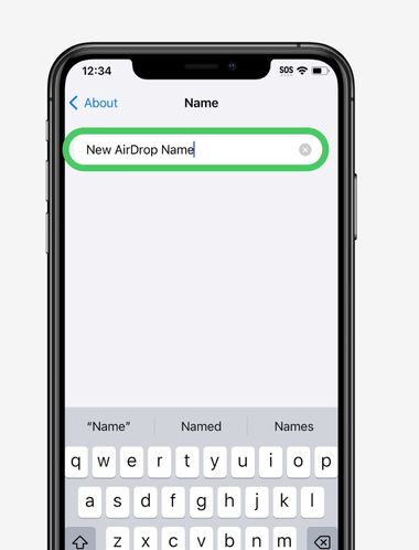 Instructions to change the name for AirDrop - edit screen