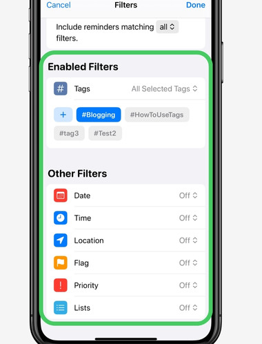 Image showing how to assign filters to Smart Lists after learning how to setup reminders on iphone.