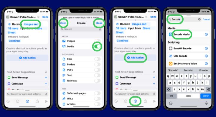 Steps to configure the new audio extraction shortcut